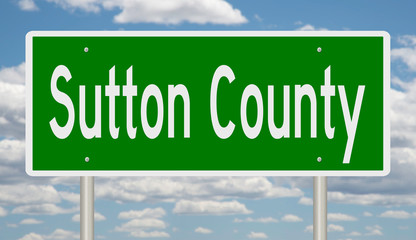Rendering of a green 3d highway sign for Sutton County
