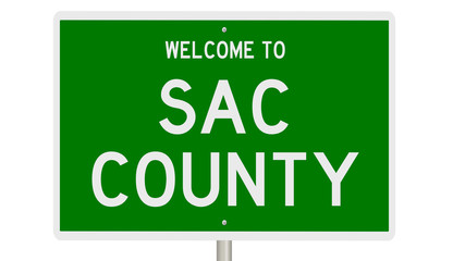 Rendering of a green 3d highway sign for Sac County