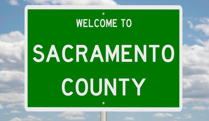 Rendering of a green 3d highway sign for Sacramento County