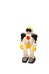 The Android robot is white standing on two legs on a white background