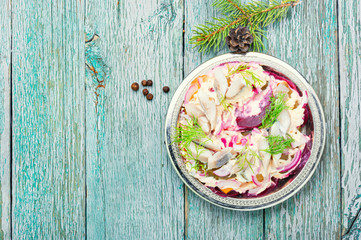 Christmas salad with herring