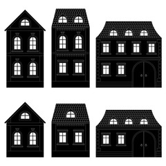 Houses. Black silhouettes of buildings