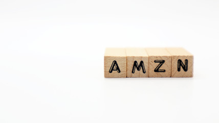 TOKYO, JAPAN. 2020 Jan 5th. Wooden Text Block of AMZN on Isolated Background