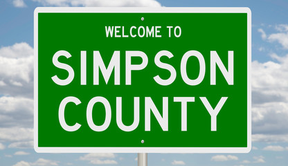 Rendering of a green 3d highway sign for Simpson County