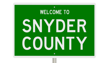 Rendering of a green 3d highway sign for Snyder County