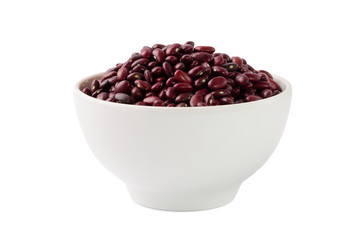 Red beans in white bowl on white background
