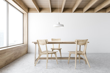 White and wooden dining room interior