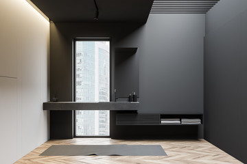 Gray and white loft bathroom interior with sink