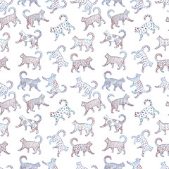 Digital background drawing of Funny multicolored cats