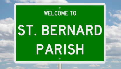 Rendering of a green 3d highway sign for St. Bernard Parish in Louisiana
