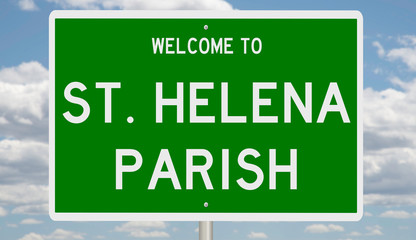 Rendering of a green 3d highway sign for St. Helena Parish in Louisiana