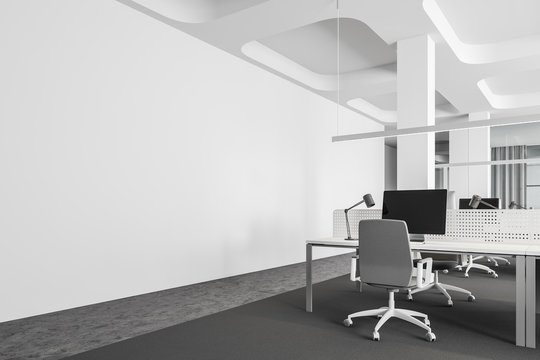 Workplace in white open space office