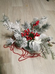 christmas decoration on wooden background