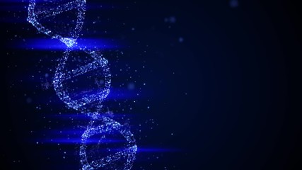 DNA evolution concept. Loopable video of abstract particles forming a dna frame and spinning in space. - Powered by Adobe