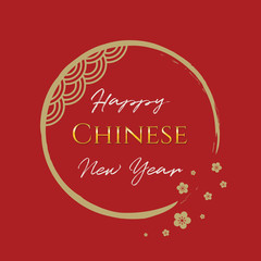 Happy Chinese New Year, Chinese new year greetings card with golden calligraphy text.