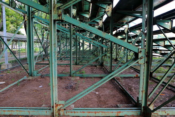 Fototapeta na wymiar Below the structure of the grandstand for sitting and watching sports,ant's eye view