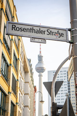 street sign and tv tower in berlin 