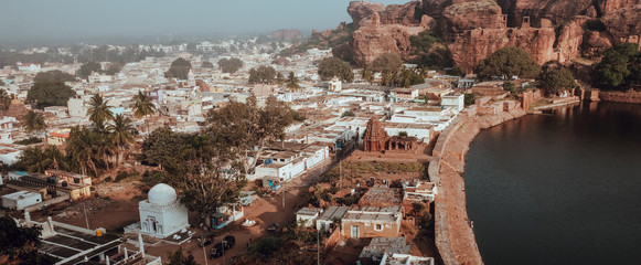 view of historic town badami from cave temples