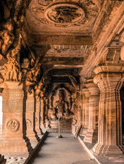 Stone carvings inside Badami cave temples, Karnataka, India