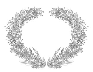 Vector black and white wreath on a white background. Vintage realistic illustration. The logo and the historic sign.