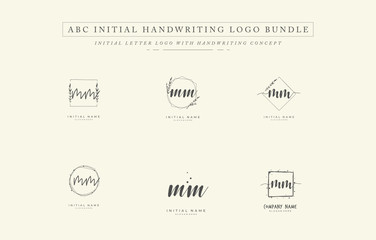 Initial letter MM bundle for identity and logo. Vector logo template with handwriting and signature style.