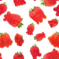 Seamless pattern with unusual shape strawberries on a white background.