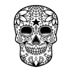 Vintage mexican sugar skull isolated on white background. Design element for logo, label, sign, poster. Vector illustration