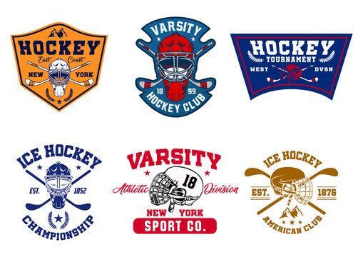 stock vector retro hockey logo badge set. sports logo collection illustration