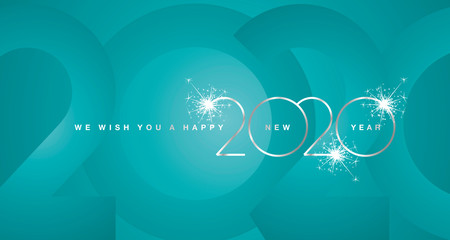 We wish You Happy New Year 2020 silver modern design light typography numbers trendy sea green greeting card