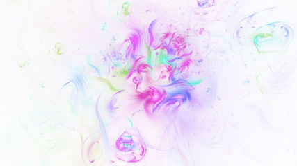 Obraz na płótnie Canvas Abstract transparent purple and green crystal shapes. Fantasy light background. Digital fractal art. 3d rendering.