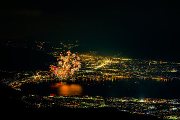 高ボッチ高原から全国新作花火競技大会を望む