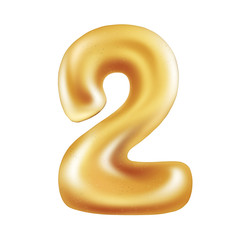 Golden number 2 balloon isolated on white background. Metallic balloon design. 3D illustration, 3D render