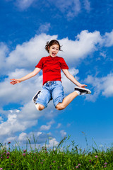 Girl jumping, running outdoor