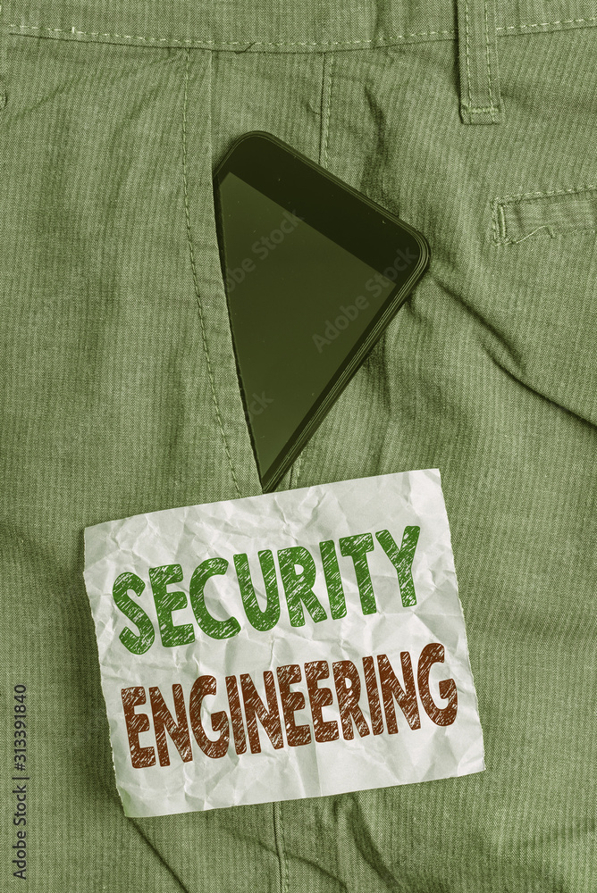 Poster handwriting text security engineering. conceptual photo focus on the security aspects in the design 