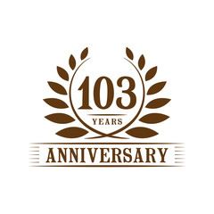 103 years logo design template. One hundred third anniversary vector and illustration.
