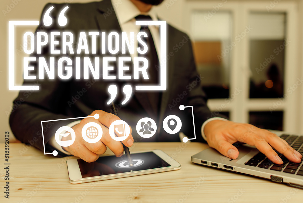 Poster text sign showing operations engineer. business photo showcasing analyze and design operation that w