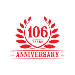 106 years logo design template. One hundred sixth anniversary vector and illustration.
