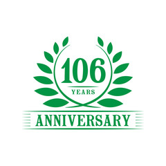106 years logo design template. One hundred sixth anniversary vector and illustration.