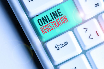 Conceptual hand writing showing Online Registration. Concept meaning registering via the Internet as a user of a product
