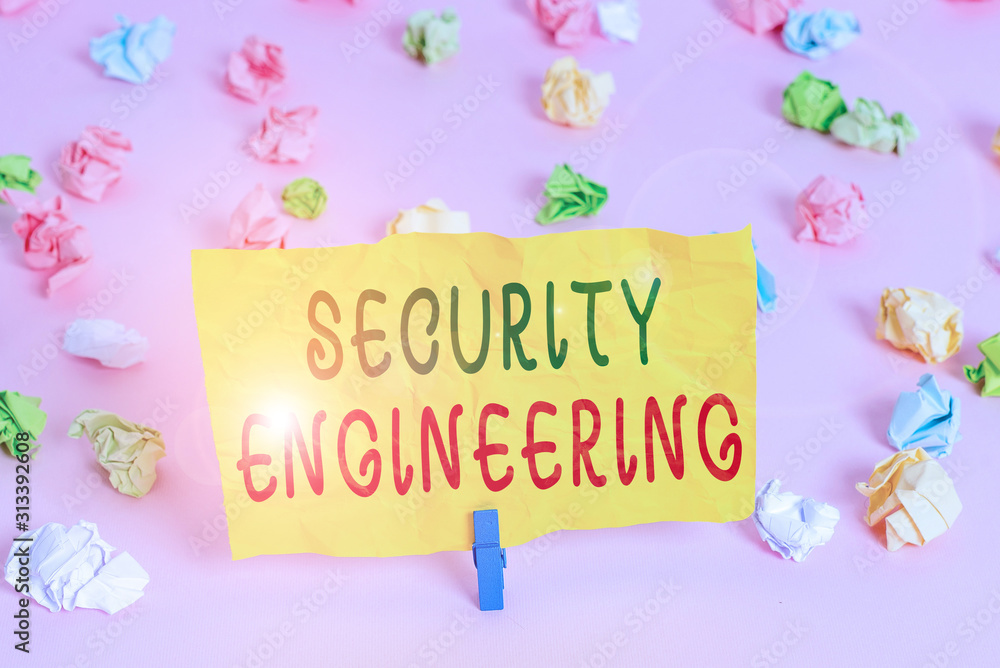 Poster handwriting text writing security engineering. conceptual photo focus on the security aspects in the