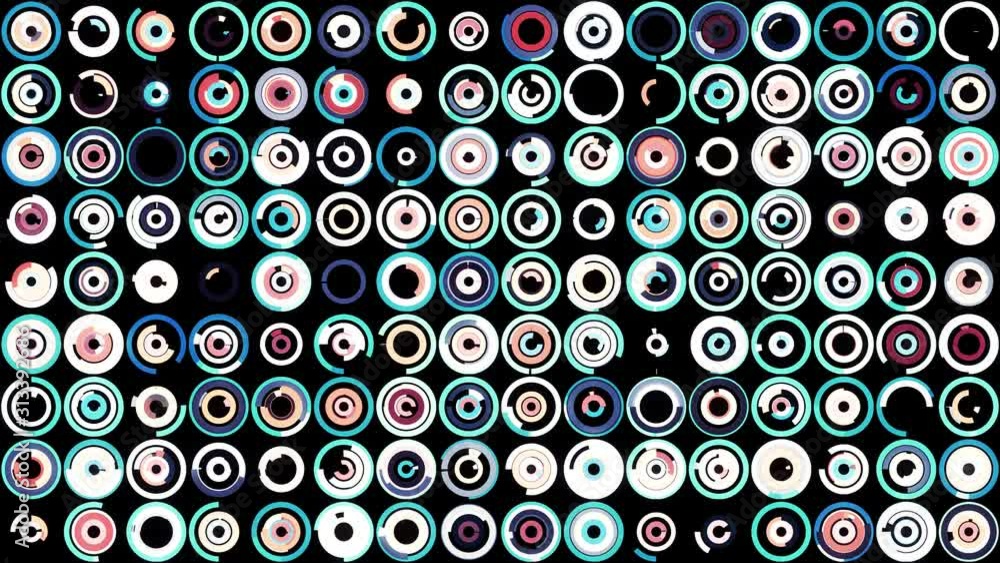 Poster abstract futuristic background with moving small circles placed in many horizontal parallel rows. an