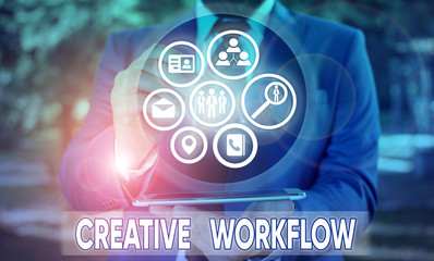 Word writing text Creative Workflow. Business photo showcasing the process undertaken by a company s is creative team