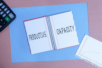 Word writing text Productive Capacity. Business photo showcasing the maximum possible output of a...
