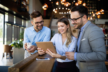 Coworker business colleagues working together in office