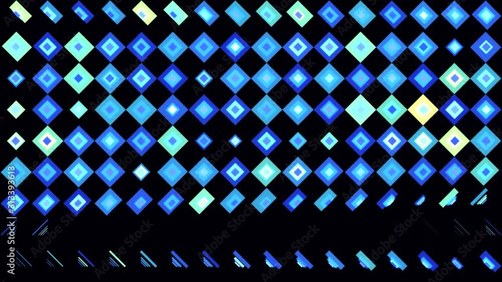 Poster many abstract rhombus figures appear and disappear on black background, seamless loop. animation. cr