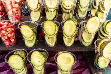 Fresh avocado in a glass, Avocado ready to be eaten