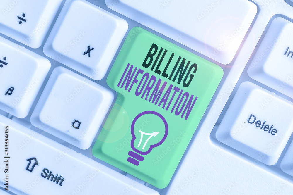 Poster text sign showing billing information. business photo text address connected to a specific form of p