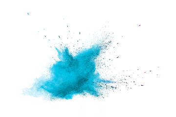 Blue powder splash on white background.