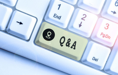 Text sign showing Q And A. Business photo text a period of time or an occasion when someone answers...