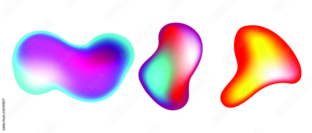 Poster set of rainbow 3d fluid shapes vector isolated on white background
